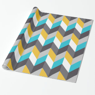 Papier Cadeau Motif gris jaune bleu géométrique élégant