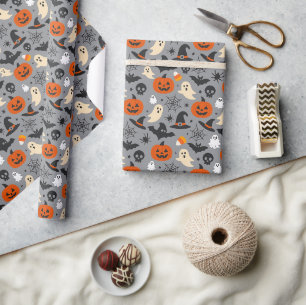 Papier Cadeau Motif gris saisonnier effrayant pour Halloween