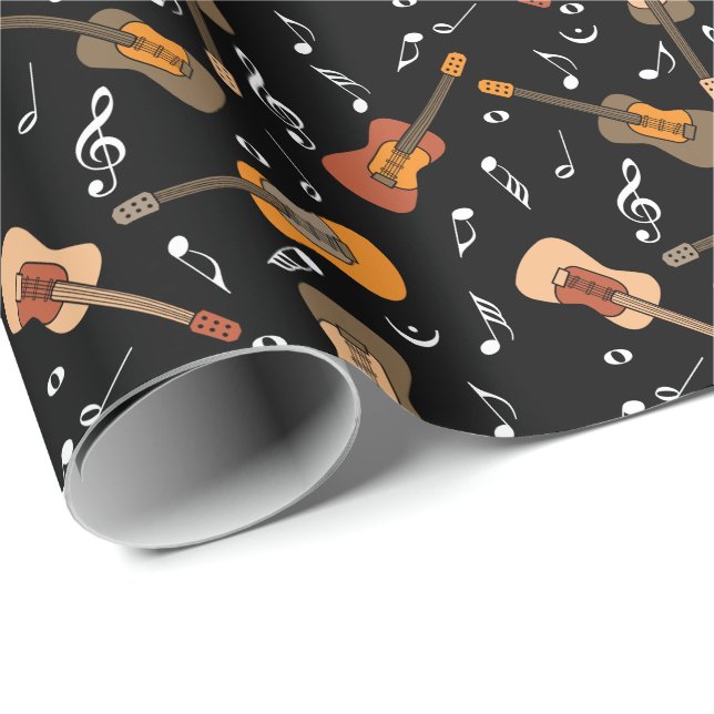 Papier Cadeau Motif Guitare Music Notes (Coin rond)