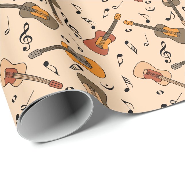 Papier Cadeau Motif Guitare Music Notes (Coin rond)