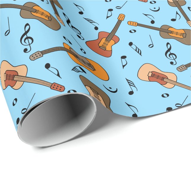 Papier Cadeau Motif Guitare Music Notes (Coin rond)
