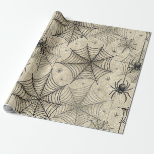 Papier Cadeau Motif Halloween araignées et toiles vintage