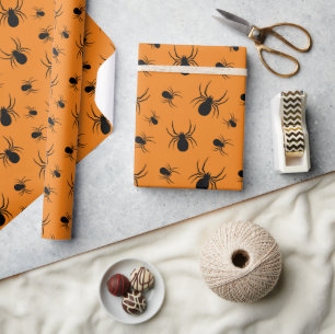 Papier Cadeau Motif Halloween araignées Noir et Orange