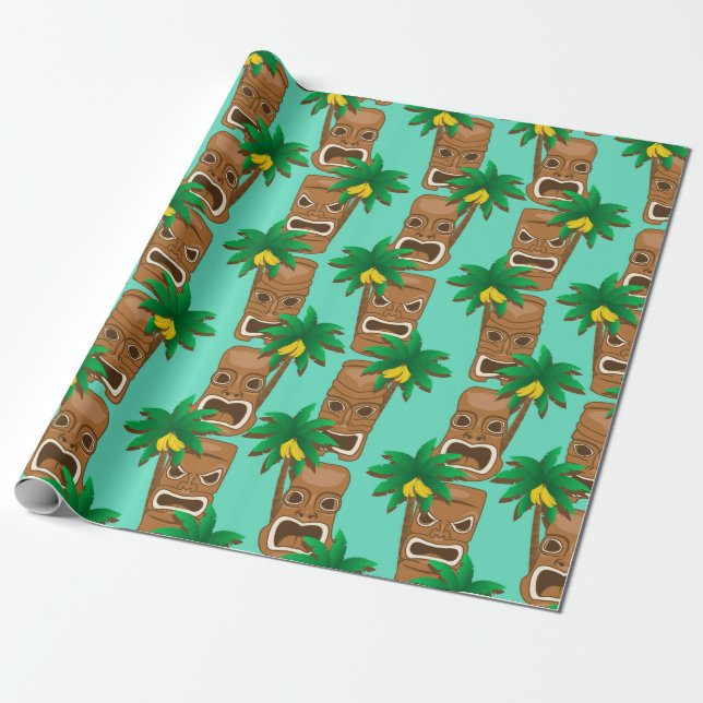 Papier Cadeau Motif hawaïen de répétition de Tiki (Déroulé)