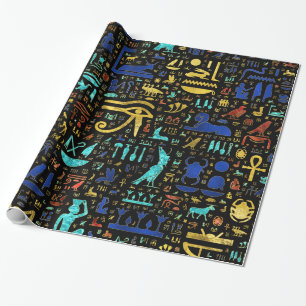 Papier Cadeau motif hiéroglyphique égyptien coloré