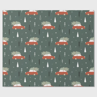 Papier Cadeau Motif hivernal d'arbre de Noël avec une jolie voit