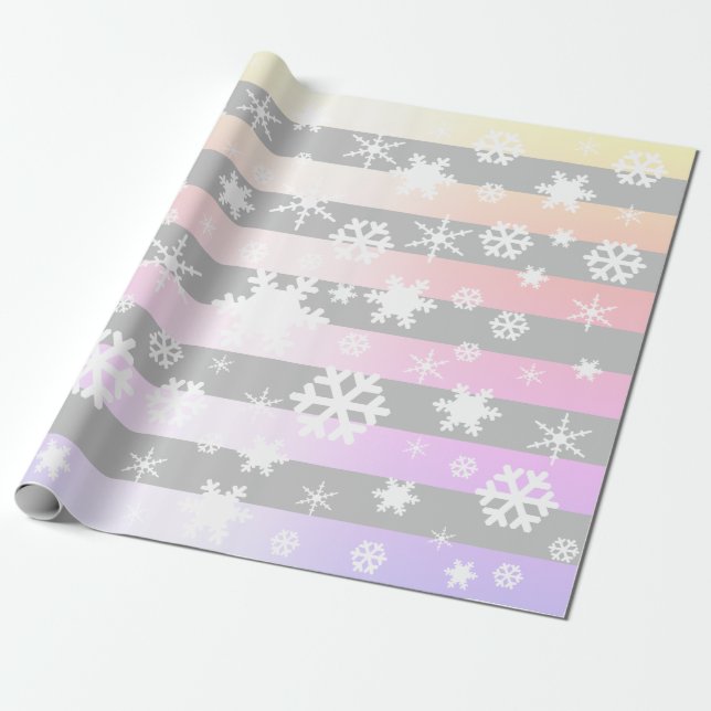 Papier Cadeau Motif holographique de Noël Gray Snowflake (Déroulé)
