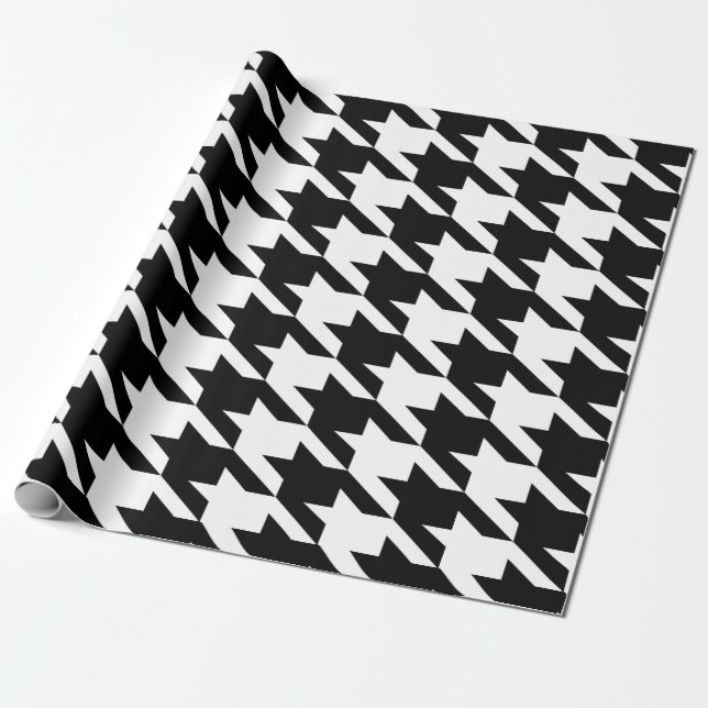Papier Cadeau Motif Houndstooth noir et blanc (Déroulé)