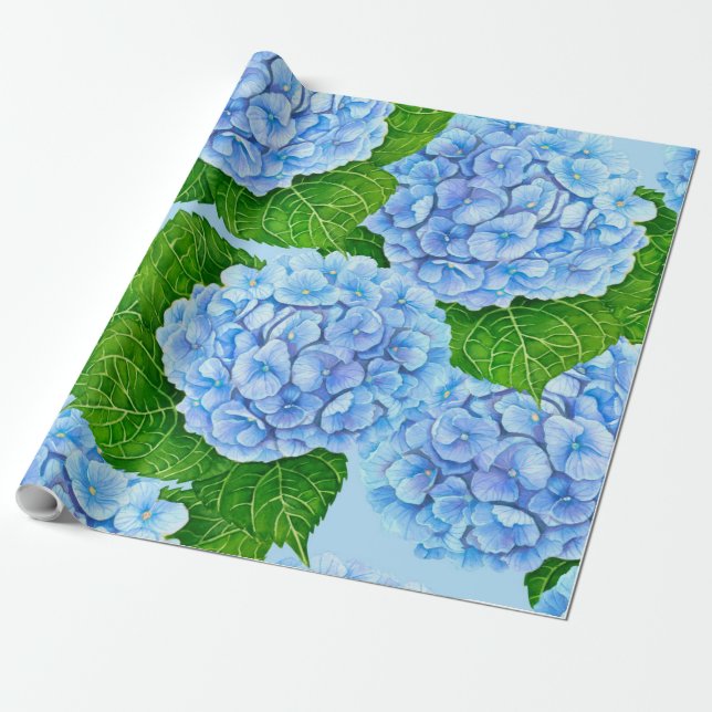 Papier Cadeau Motif hydrangée bleu (Déroulé)