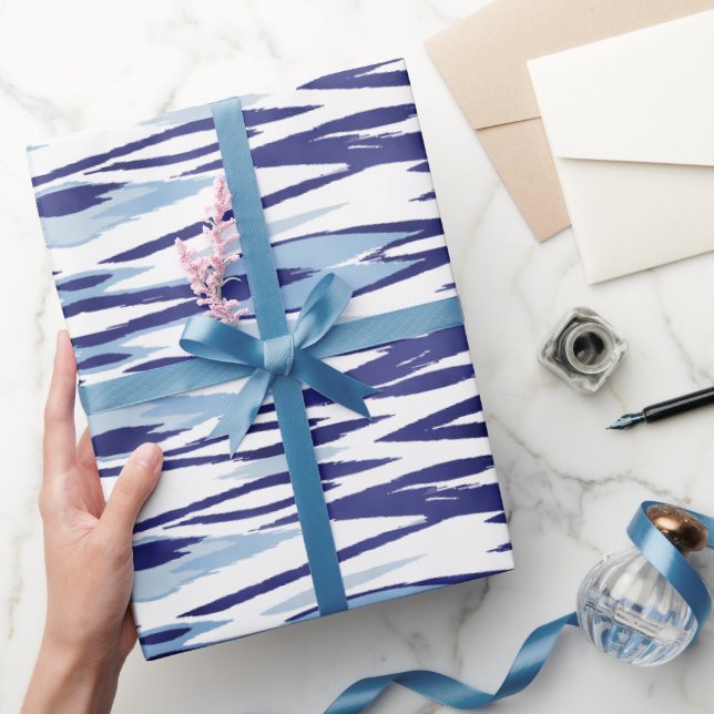 Papier Cadeau Motif ikat bleu et blanc chic (Cadeaux)