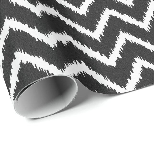 Papier Cadeau Motif Ikat Chevron - noir et blanc (Coin rond)