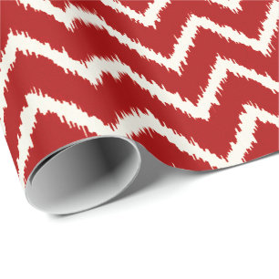 Papier Cadeau Motif Ikat Chevron - Rouge profond et blanc