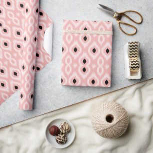 Papier Cadeau Motif Ikat Chic Rose noir ivoire élégant