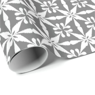 Papier Cadeau Motif Ikat Star - gris / gris et blanc