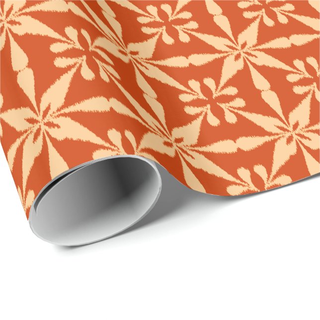 Papier Cadeau Motif Ikat Star - Mandarin Orange (Coin rond)
