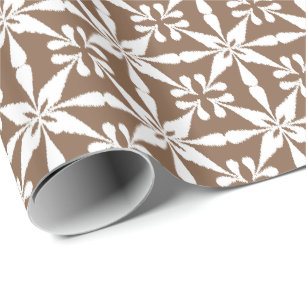 Papier Cadeau Motif Ikat Star - Taupe Tan et Blanc