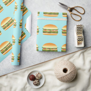Papier Cadeau Motif Illustré de Dessin Animé de Hamburger sur Fo
