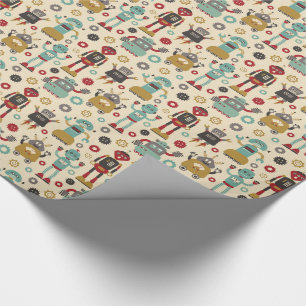 Papier Cadeau Motif illustré rétros par robots d'amusement