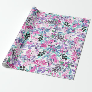Papier Cadeau Motif incomparable de fleurs et de baies violettes