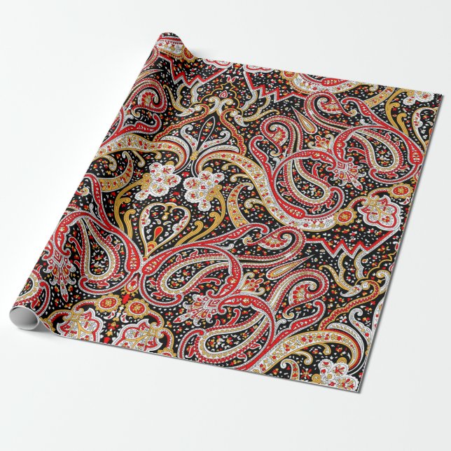 Papier Cadeau motif indien traditionnel paisley (Déroulé)