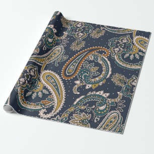 Papier Cadeau Motif indien traditionnel Paisley sur fond de terr