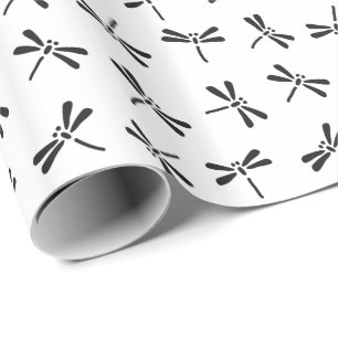 Papier Cadeau Motif japonais de libellule, noir et blanc