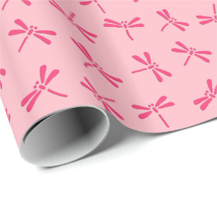Papier Cadeau Motif japonais de libellule, rose de corail léger