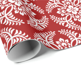 Papier Cadeau Motif japonais de médaillon, rouge-foncé et blan
