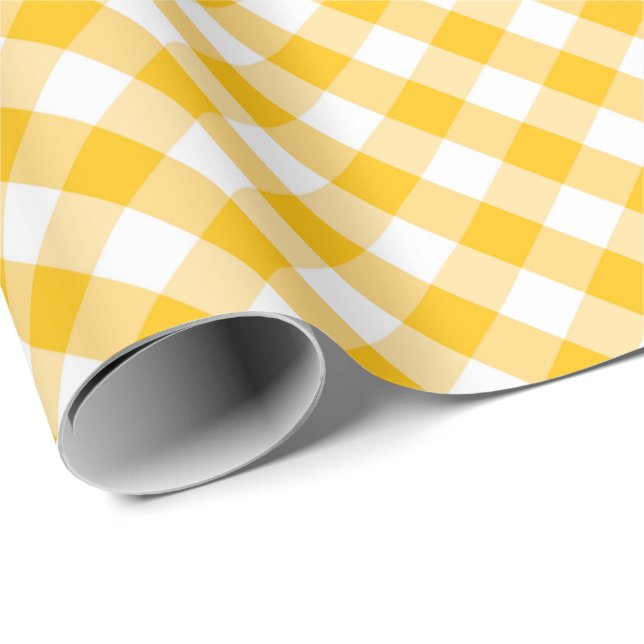 Papier Cadeau Motif jaune de contrôle de guingan (Coin rond)