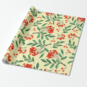 Papier Cadeau Motif jaune transparent avec rowan. Aquarelle