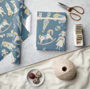 Papier Cadeau Motif Jouet vintage bleu/jaune ID783