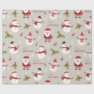 Papier Cadeau Motif joyeux Noël avec Père Noël & bonhomme de nei