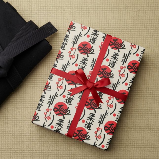 Papier Cadeau Motif Judo - Ceinture noire, Kanji et Soleil (Créateur téléchargé)