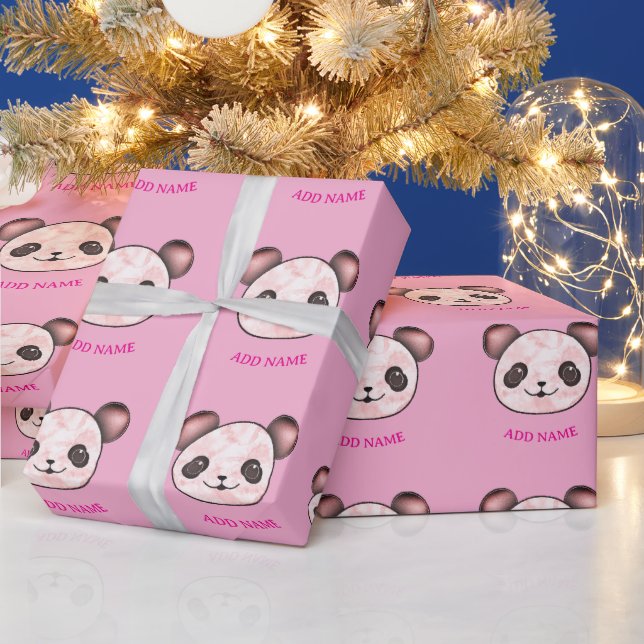 Papier Cadeau Motif Kawaii Panda En rose (Vacances)