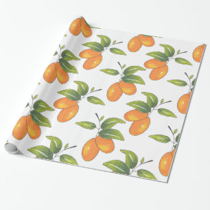 Papier Cadeau Motif Kumquats tiré à la main