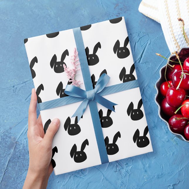 Papier Cadeau Motif lapin noir et blanc de Pâques moderne (Créateur téléchargé)