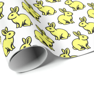 Papier Cadeau Motif lapins - Lt Jaune, Noir et Blanc