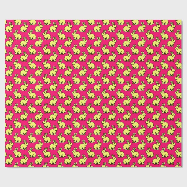 Papier Cadeau Motif lapins - Lt Jaune, Noir et Rouge néon (Plat)
