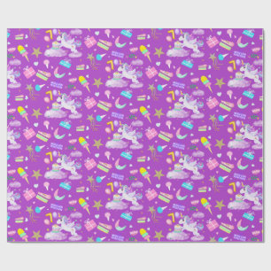 Papier Cadeau Motif Licorne Anniversaire 7 Ans Violet