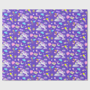 Papier Cadeau Motif Licorne Anniversaire 7 Ans Violet
