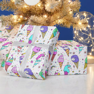 Papier Cadeau Motif licorne glace multicolore mignon