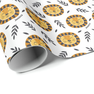 Papier Cadeau Motif Lion Jungle avec nom enfant