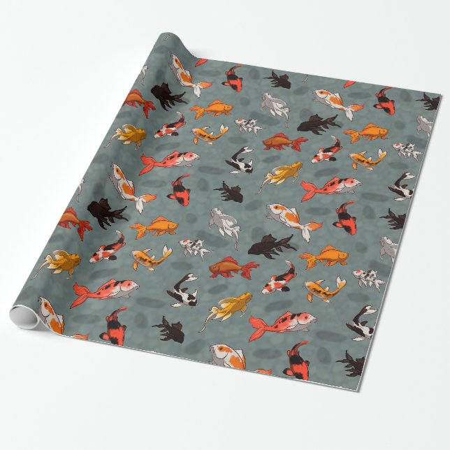 Papier Cadeau Motif lumineux d'étang à poissons de Koi (Déroulé)