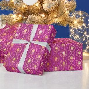 Papier Cadeau Motif Luxueux Ornemental Rose et Or avec Paillette