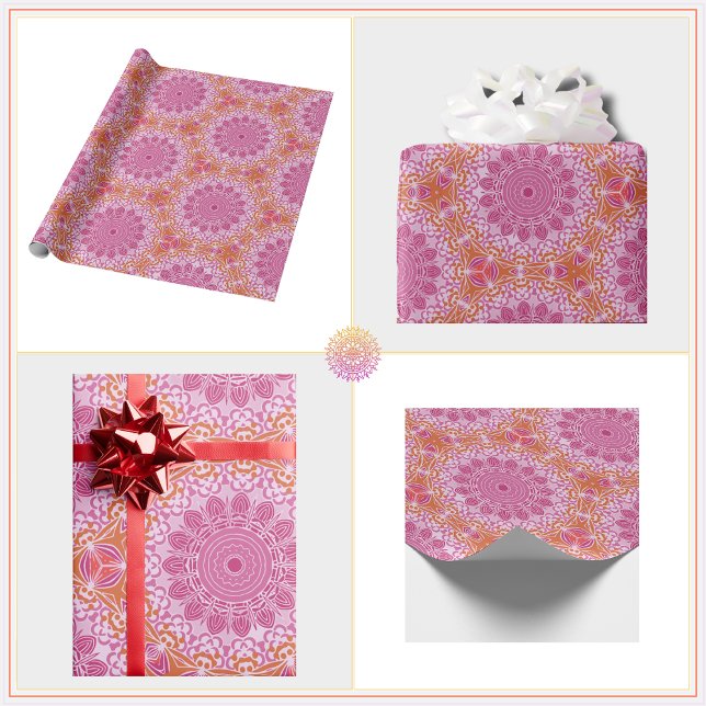 Papier Cadeau Motif Mandala rose orange (Cute, Girly, Pink and Orange Mandala Pattern with a Boho Vibe. Perfect for gift wrap!)