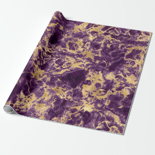 Papier Cadeau Motif marbre moderne violet et or
