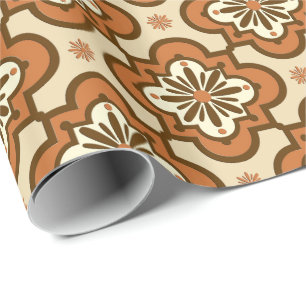 Papier Cadeau Motif marocain de tuile - rouille et Tan
