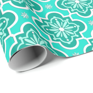 Papier Cadeau Motif marocain en tuiles - Turquoise et Aqua