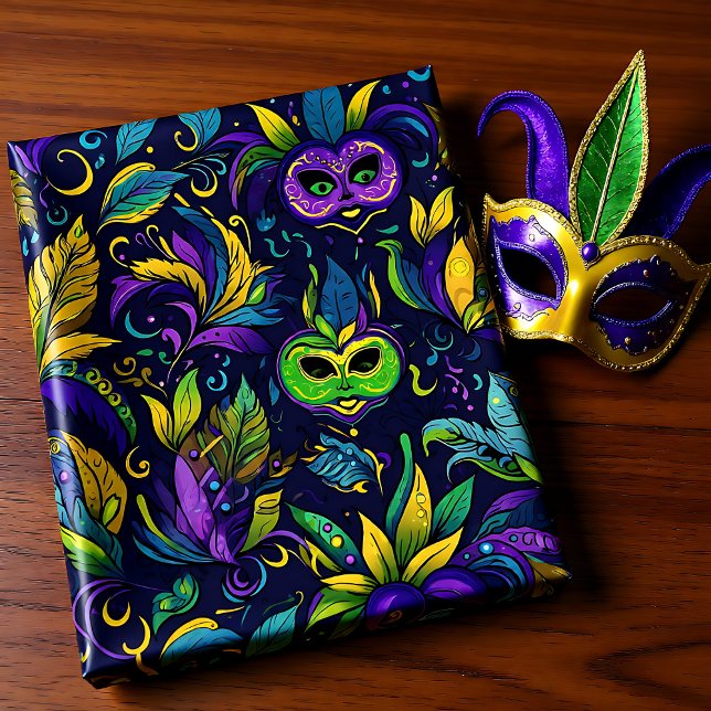 Papier Cadeau Motif Masterpiece Mardi Gras Masques (Masterpiece Mardi Gras Masks pattern Wrapping Paper)