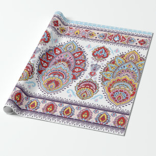 Papier Cadeau Motif médaillon de paisley floral indien. Ethniqu